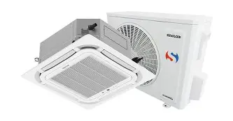 Klimatyzator kasetonowy Sinclair z jednostką zewnętrzną — montaż i serwis klimatyzacji NEXET